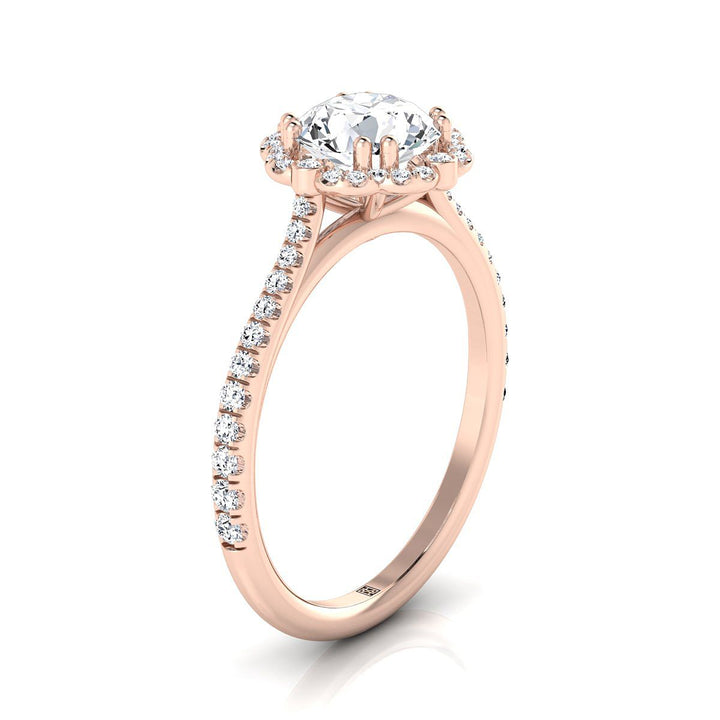 Round Brilliant, Vintage Scalloped Halo, in 14K Rose Gold – side profile | RockHer