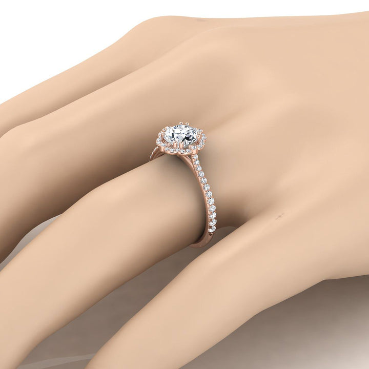 Round Brilliant, Vintage Scalloped Halo, in 14K Rose Gold – detail view | RockHer