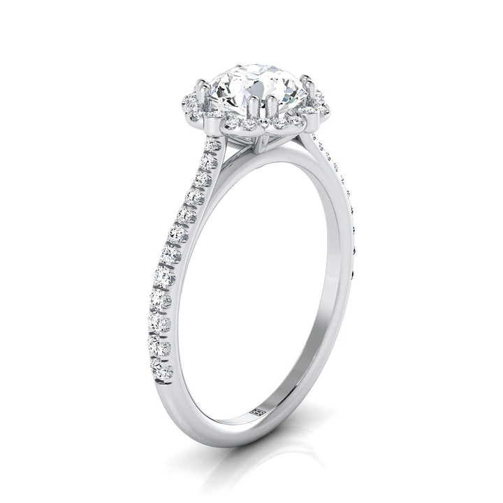 Round Brilliant, Vintage Scalloped Halo, in Platinum, pave setting – view 9 | RockHer