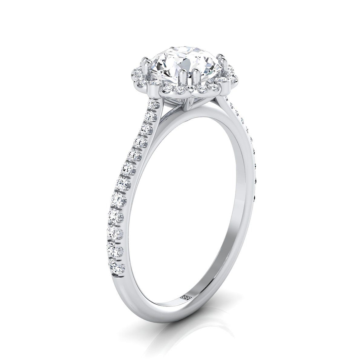 Round Brilliant, Vintage Scalloped Halo, in 18K White Gold, pave setting – view 9 | RockHer
