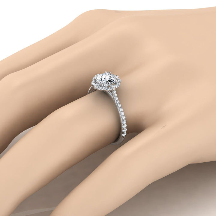 Round Brilliant, Vintage Scalloped Halo, in 18K White Gold, pave setting – view 10 | RockHer