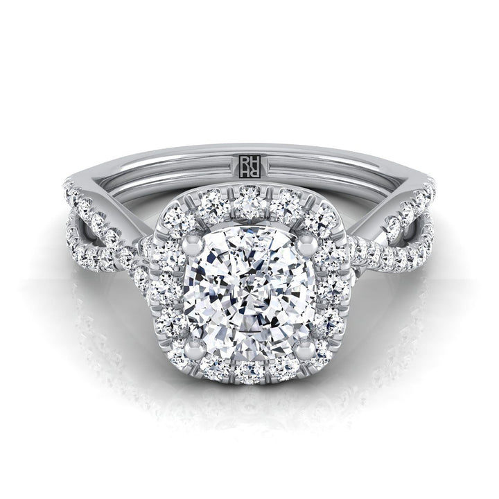 Twisted Scalloped Pavé Halo Cushion, in Platinum, pave setting | RockHer