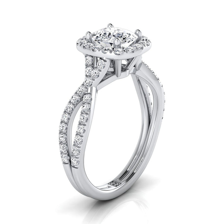 Twisted Scalloped Pavé Halo Cushion, in Platinum, pave setting – side profile | RockHer
