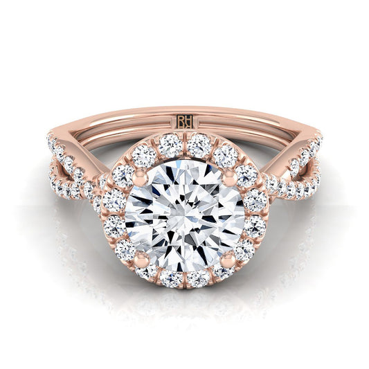 Round Brilliant, Twisted Scalloped Pavé Halo, in 14K Rose Gold | RockHer