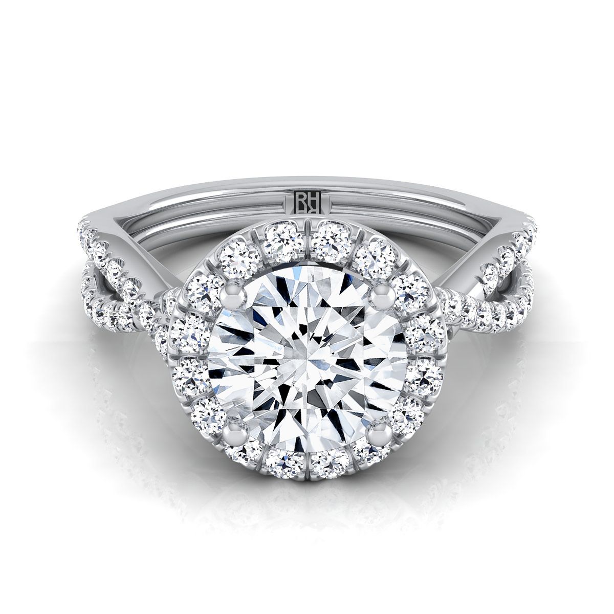 Round Brilliant, Twisted Scalloped Pavé Halo Round, in Platinum, pave setting | RockHer