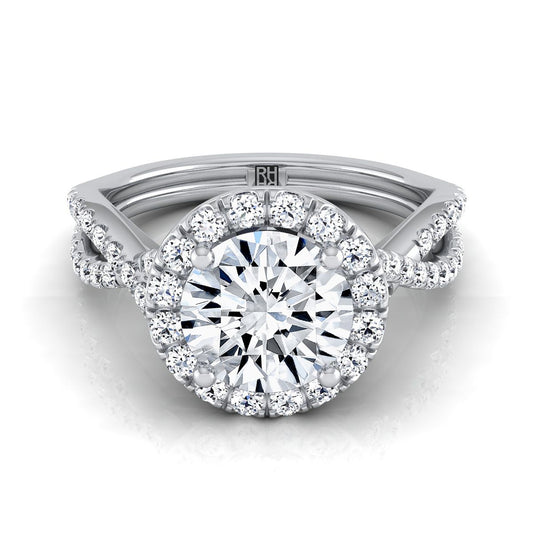Round Brilliant, Twisted Scalloped Pavé Halo Round, in Platinum, pave setting | RockHer