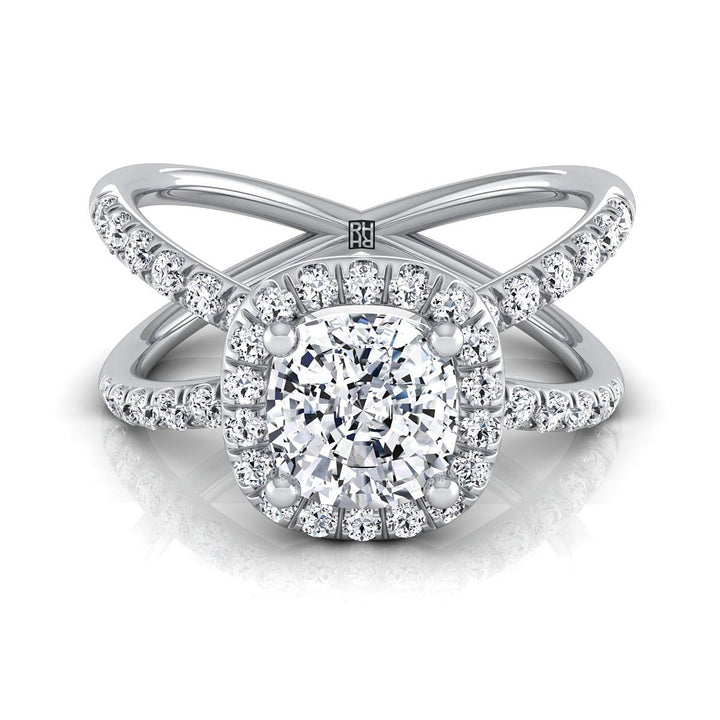 Criss Cross Pavé Halo Cushion, in Platinum, pave setting | RockHer