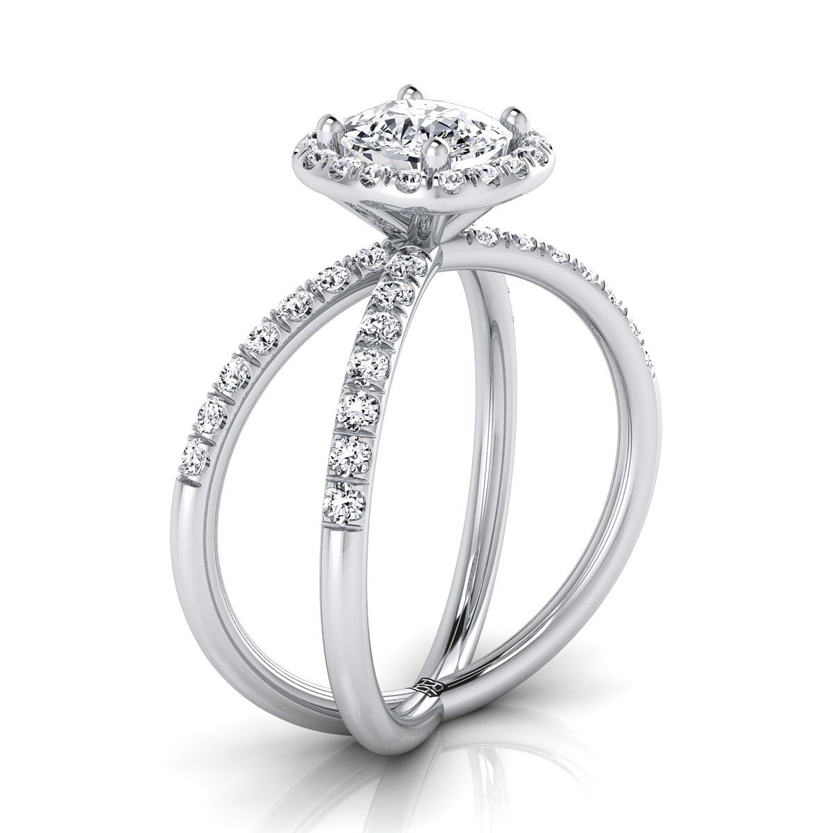 Criss Cross Pavé Halo Cushion, in 18K White Gold, pave setting – side profile | RockHer