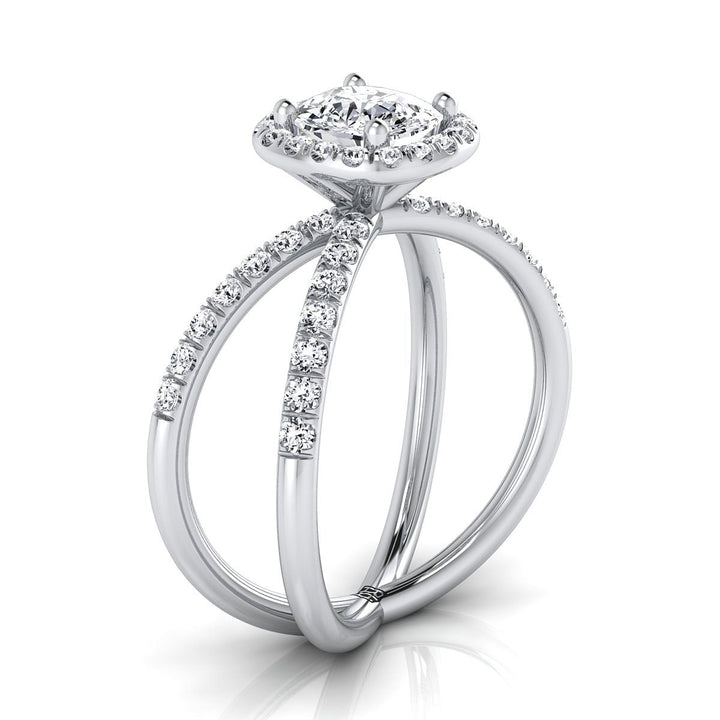 Criss Cross Pavé Halo Cushion, in 18K White Gold, pave setting – side profile | RockHer
