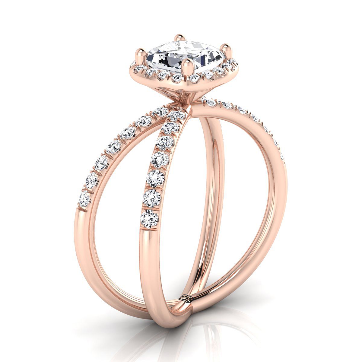Criss Cross Pavé Halo Princess, in 14K Rose Gold, pave setting – side profile | RockHer