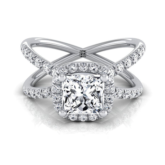 Criss Cross Pavé Halo Princess, in 18K White Gold, pave setting | RockHer
