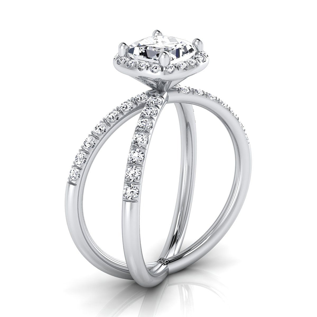 Criss Cross Pavé Halo Princess, in 18K White Gold, pave setting – side profile | RockHer