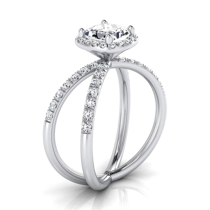 Criss Cross Pavé Halo Princess, in 18K White Gold, pave setting – side profile | RockHer