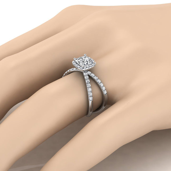 Criss Cross Pavé Halo Princess, in Platinum, pave setting – detail view | RockHer