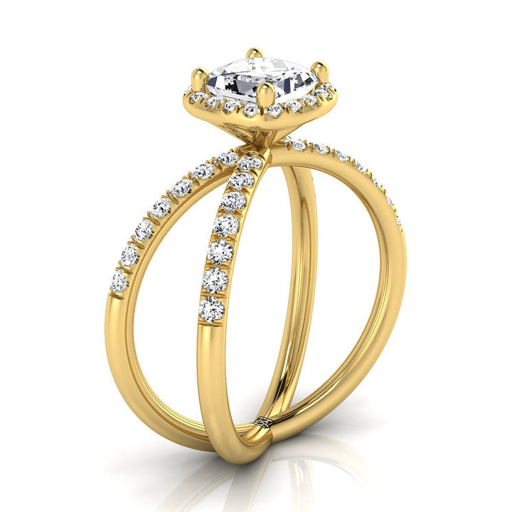 Criss Cross Pavé Halo Princess, in 18K Yellow Gold, pave setting – side profile | RockHer