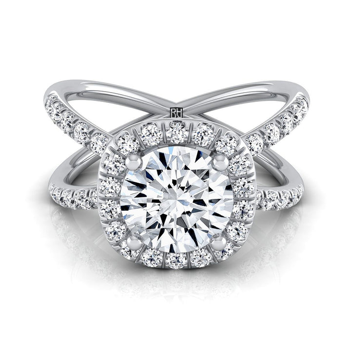 Round Brilliant, Criss Cross Pavé Halo, in Platinum, pave setting – view 8 | RockHer