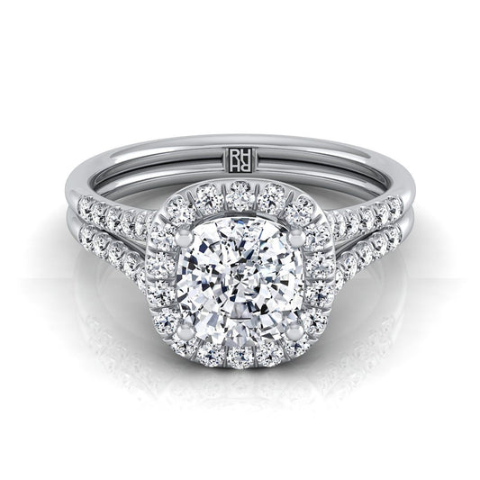 Double Row Split Shank Halo Cushion, in Platinum, pave setting | RockHer