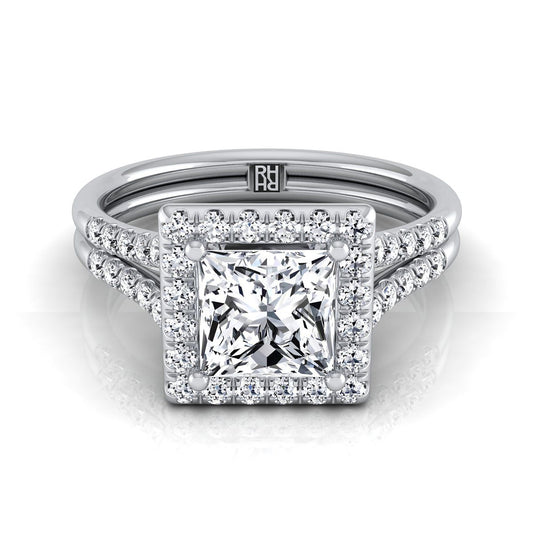 Double Row Split Shank Halo Princess, in Platinum, pave setting | RockHer
