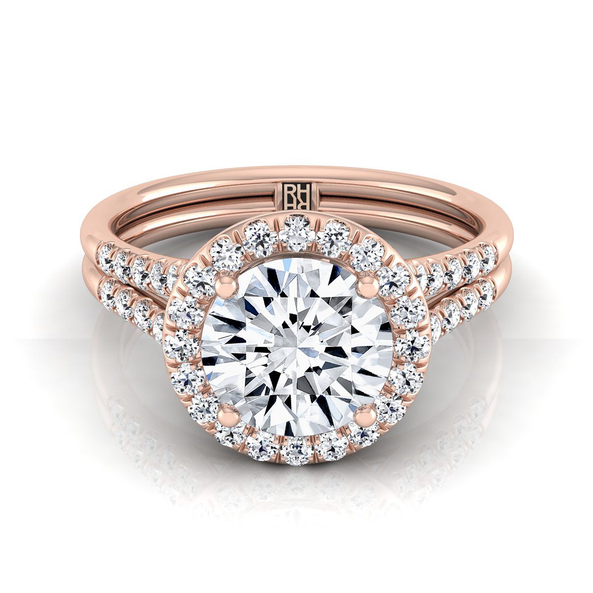 Round Brilliant, Double Row Split Shank Halo, in 14K Rose Gold | RockHer
