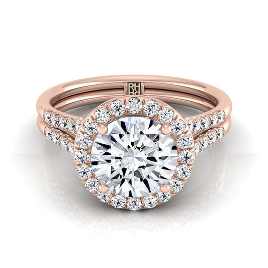 Round Brilliant, Double Row Split Shank Halo, in 14K Rose Gold | RockHer