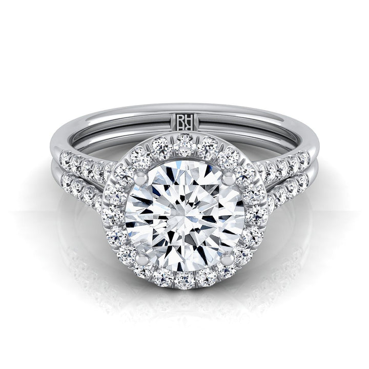 Round Brilliant, Double Row Split Shank Halo, in Platinum, pave setting – view 8 | RockHer