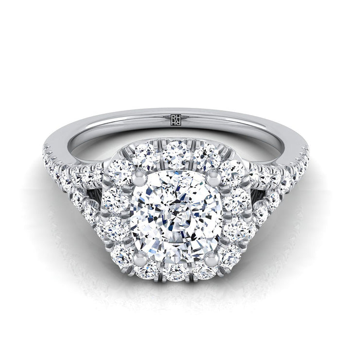 Prong Halo Split Shank Cushion, in 18K White Gold, pave setting – view 8 | RockHer