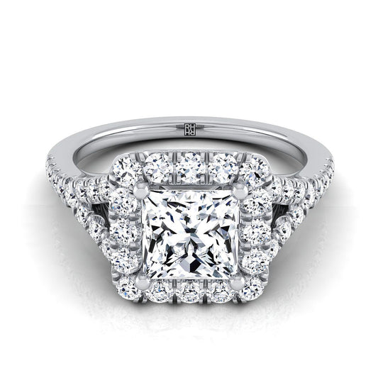 Prong Halo Split Shank Princess, in Platinum, pave setting | RockHer