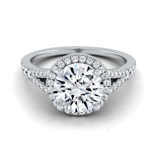 Round Brilliant, Scroll Gallery Split Shank Halo, in 18K White Gold, pave setting | RockHer