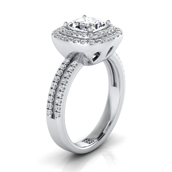 Linear Double Row Halo Princess, in Platinum, pave setting – side profile | RockHer