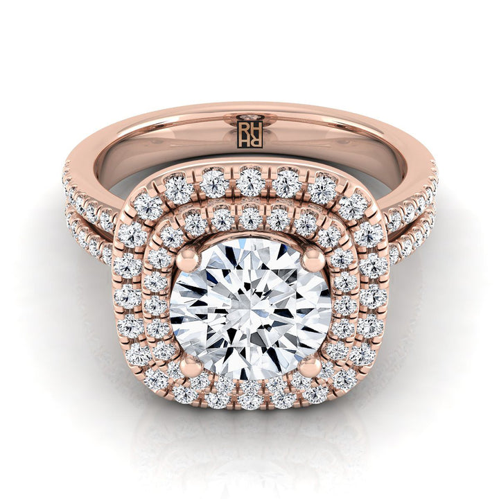 Round Brilliant, Linear Double Row Halo, in 14K Rose Gold, pave setting – view 8 | RockHer