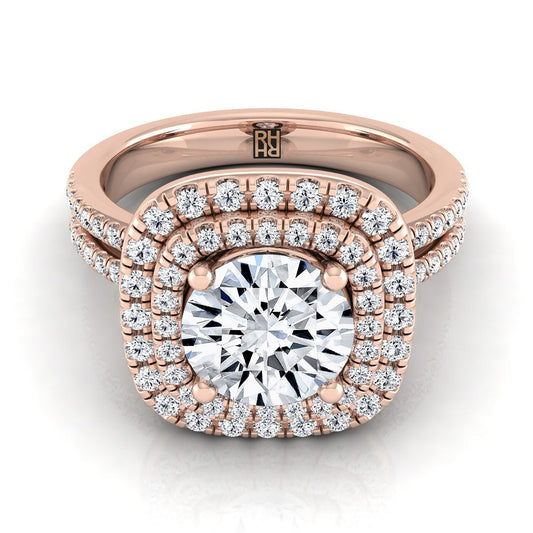 Linear Double Row Halo Engagement Ring Setting in 14K Rose Gold