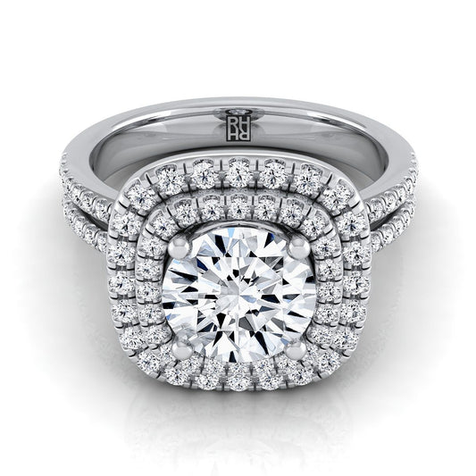 Round Brilliant, Linear Double Row Halo, in 18K White Gold, pave setting | RockHer