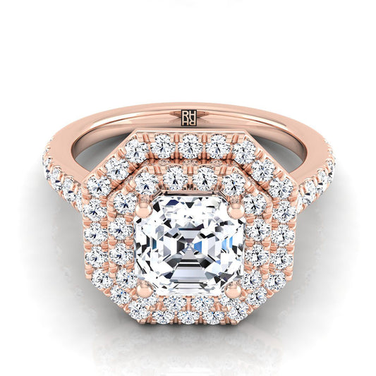 Double Pavé Halo Linear Band Asscher, in 14K Rose Gold, pave setting | RockHer