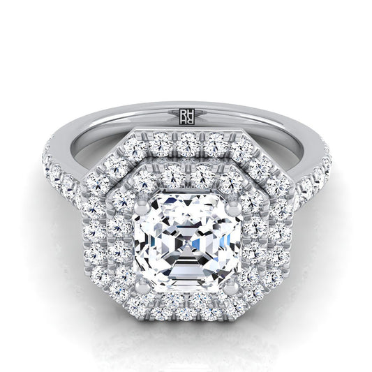 Double Pavé Halo Linear Band Asscher, in Platinum, pave setting | RockHer