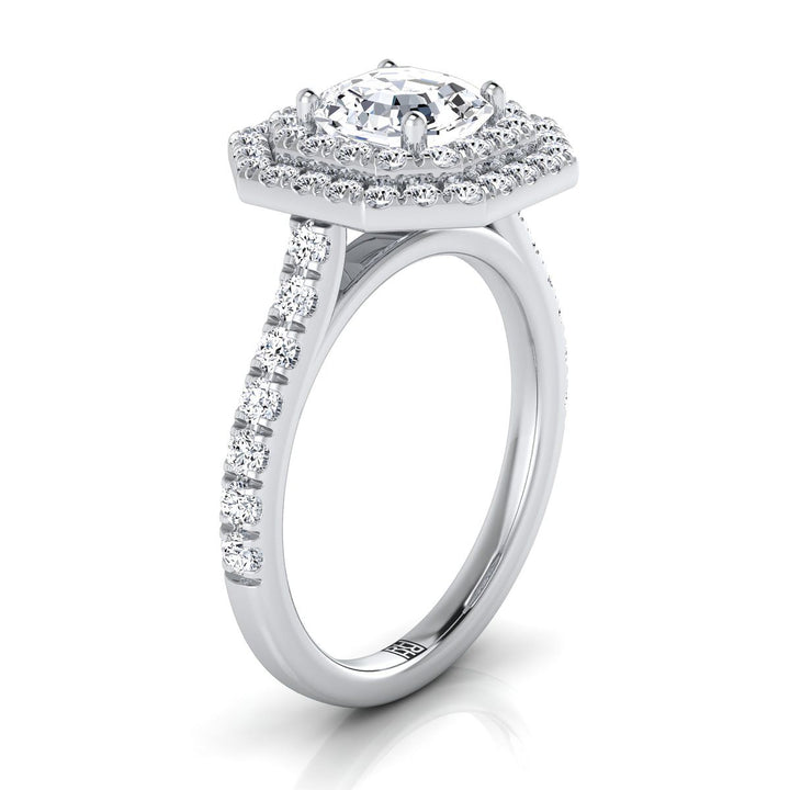 Double Pavé Halo Linear Band Asscher, in 18K White Gold, pave setting – side profile | RockHer