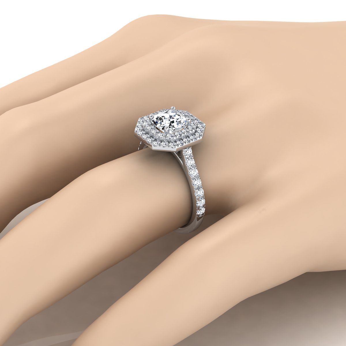 ตัวเรือนแหวนหมั้นเพชร Whitney ทรงแอชเชอร์ ฝังปาเว่ ทองคำขาว 18K จาก RockHer