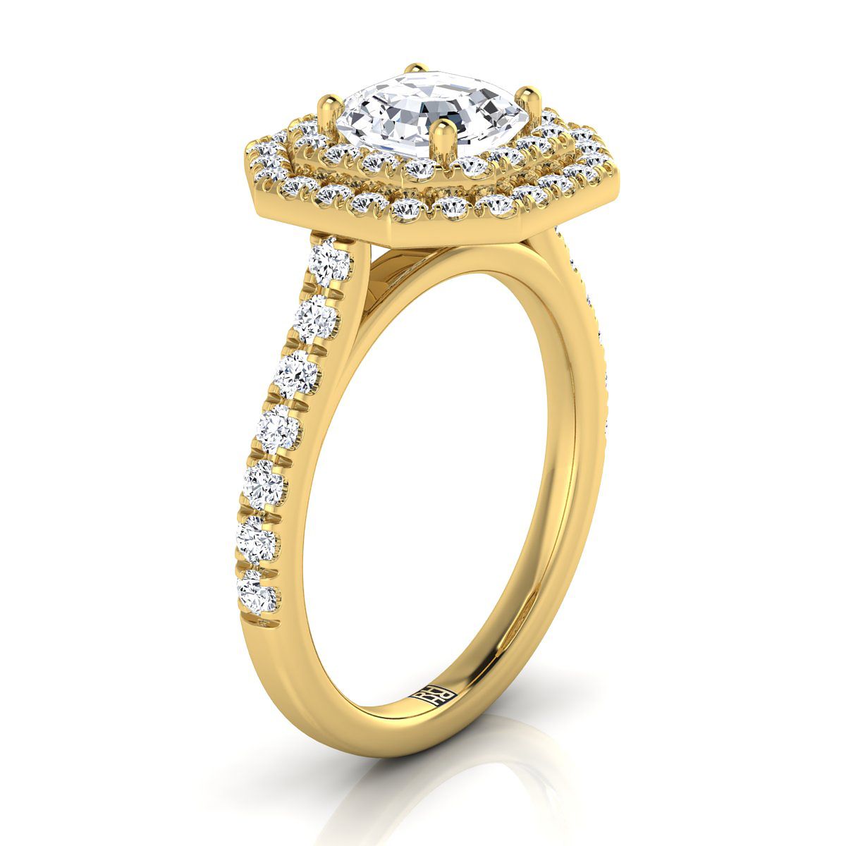 Double Pavé Halo Linear Band Asscher, in 18K Yellow Gold, pave setting – side profile | RockHer