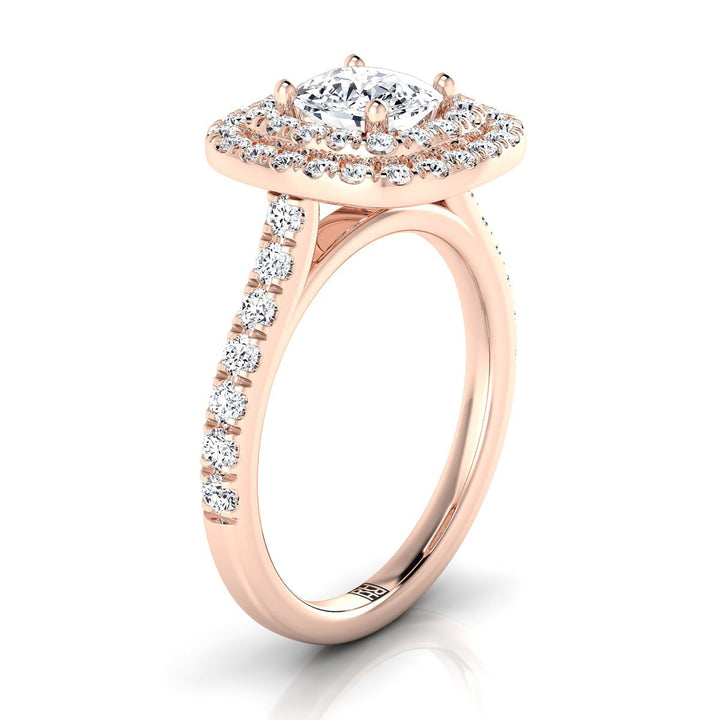 Double Pavé Halo Linear Band Cushion, in 14K Rose Gold, pave setting – side profile | RockHer
