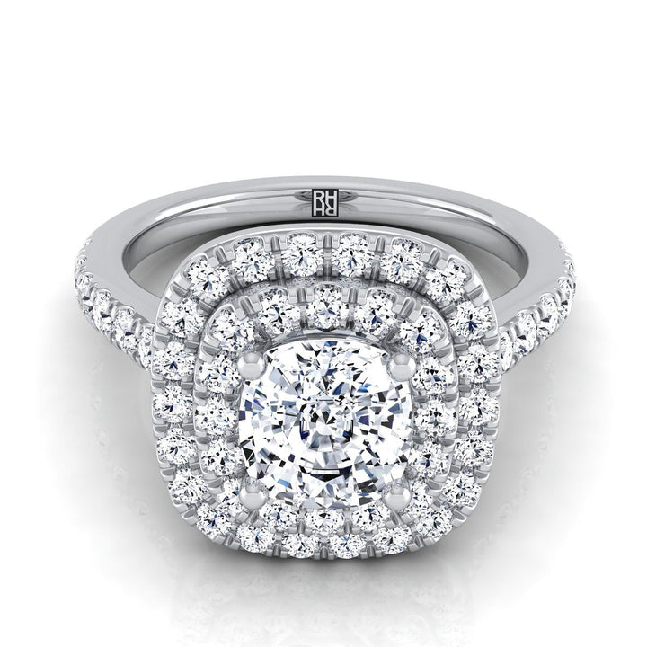 Double Pavé Halo Linear Band Cushion, in Platinum, pave setting – view 8 | RockHer