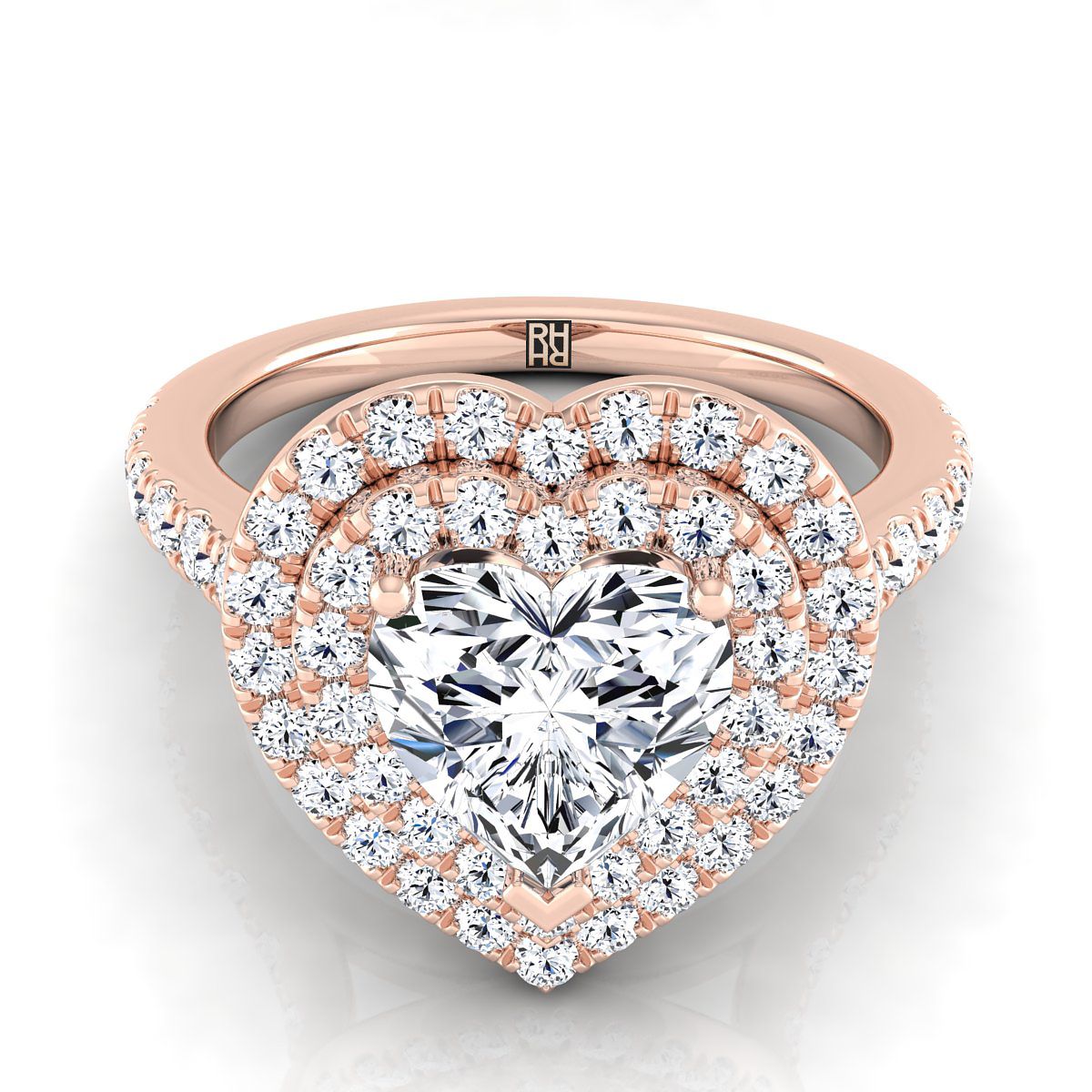 ตัวเรือนแหวนหมั้นเพชร Whitney ทรงหัวใจ ฝังปาเว่ ทองคำชมพู 14K จาก RockHer