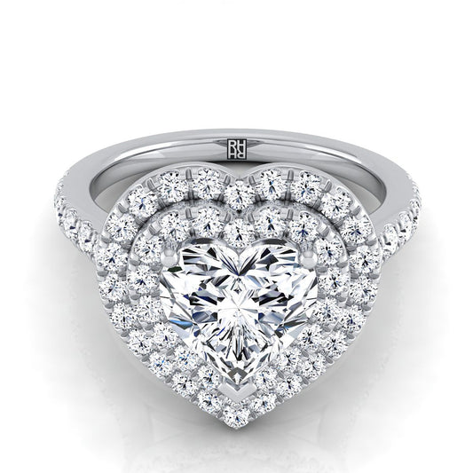 Double Pavé Halo Linear Band Heart Shape, in 18K White Gold, pave setting | RockHer