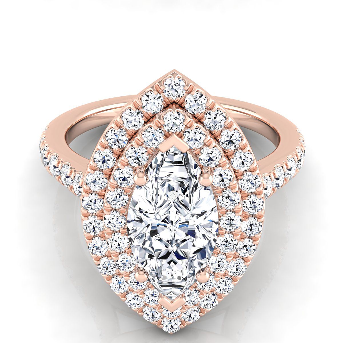 Double Pavé Halo Linear Band Marquise, in 14K Rose Gold, pave setting | RockHer
