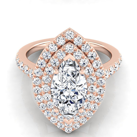Double Pavé Halo Linear Band Marquise, in 14K Rose Gold, pave setting | RockHer