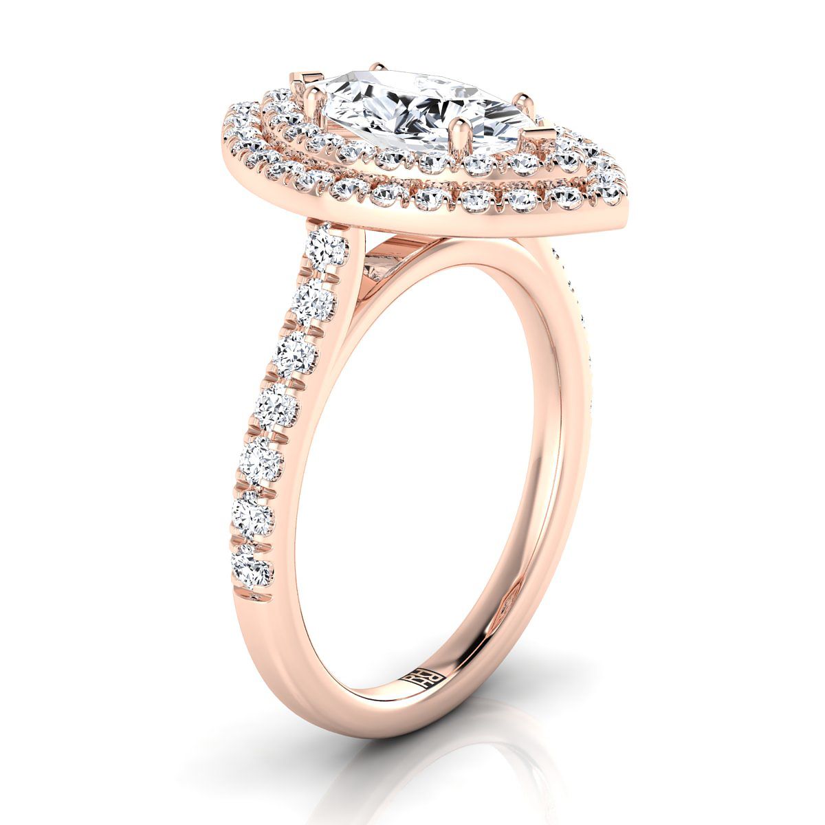 Double Pavé Halo Linear Band Marquise, in 14K Rose Gold, pave setting – side profile | RockHer