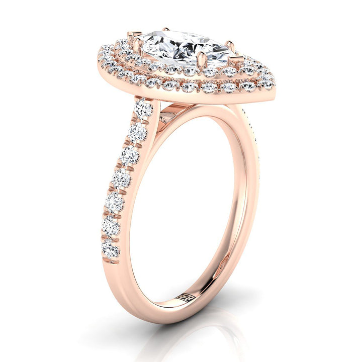 Double Pavé Halo Linear Band Marquise, in 14K Rose Gold, pave setting – side profile | RockHer