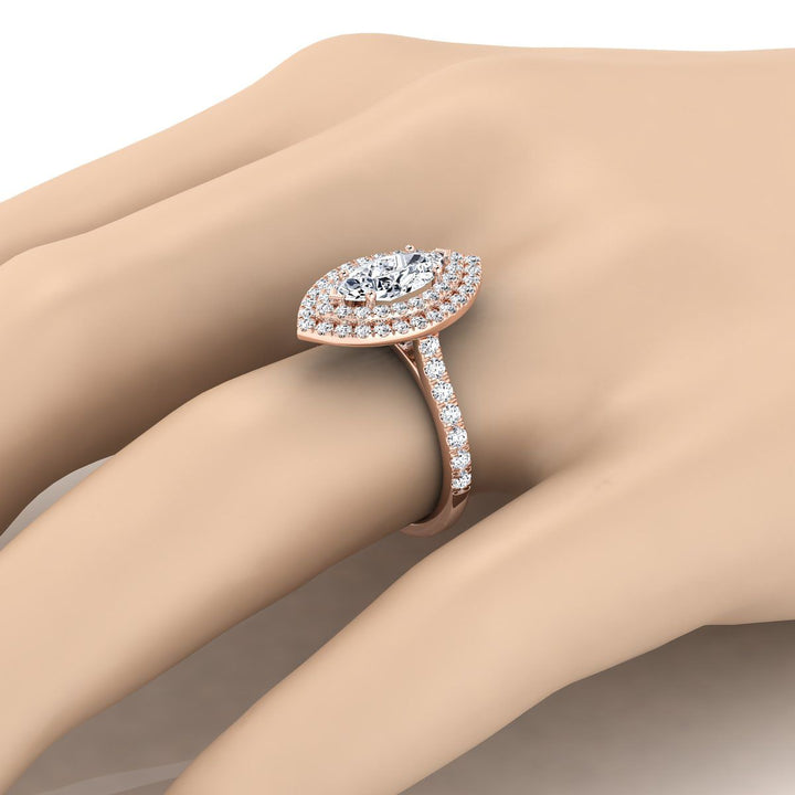 Double Pavé Halo Linear Band Marquise, in 14K Rose Gold, pave setting – detail view | RockHer