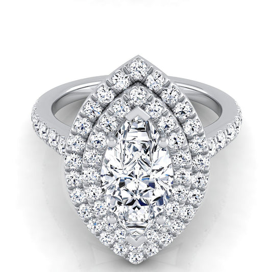 Double Pavé Halo Linear Band Marquise, in 18K White Gold, pave setting | RockHer
