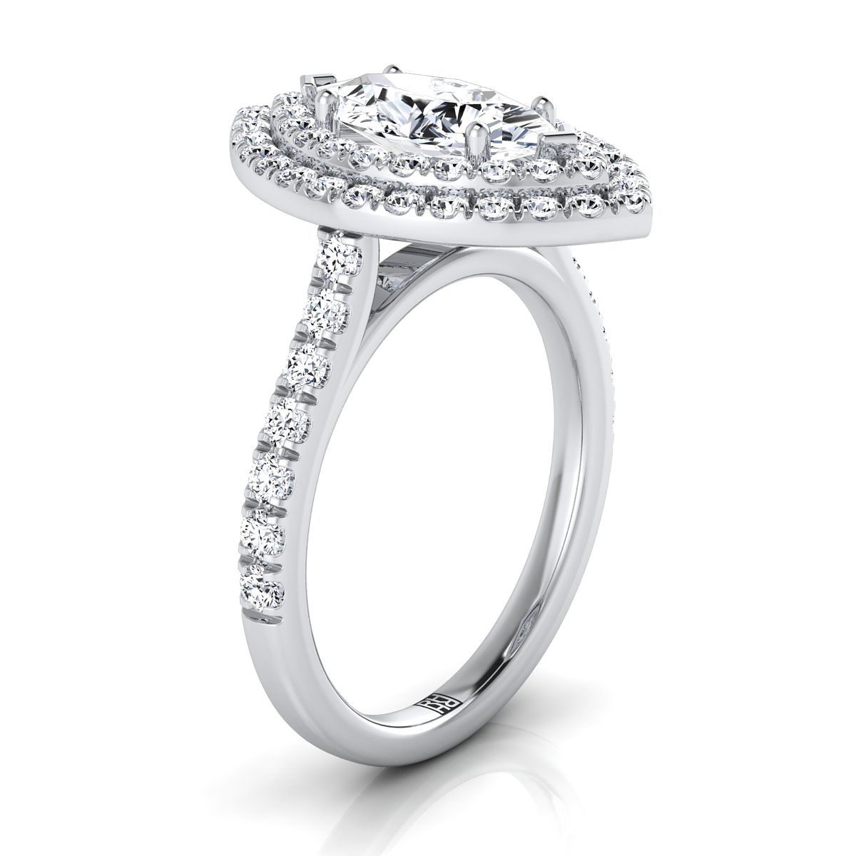 Double Pavé Halo Linear Band Marquise, in 18K White Gold, pave setting – side profile | RockHer