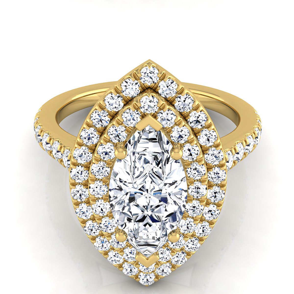 Double Pavé Halo Linear Band Marquise, in 18K Yellow Gold, pave setting | RockHer