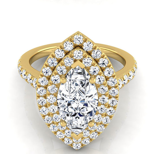 Double Pavé Halo Linear Band Marquise, in 18K Yellow Gold, pave setting | RockHer